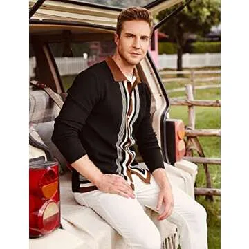 PJ PAUL JONES Men’s Lapel Collar Button Up Long Sleeve Cardigan Sweater Black