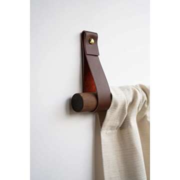 KEYAIIRA - Curtain rod holder leather curtain rod bracket holders leather loop strap for wall boho pole hanger wall blanket display farm house style
