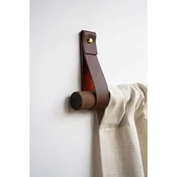 KEYAIIRA - Curtain rod holder leather curtain rod bracket holders leather loop strap for wall boho pole hanger wall blanket display farm house style