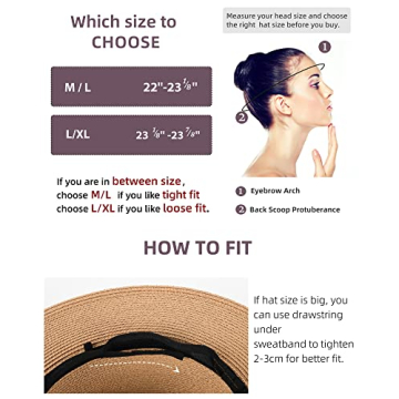 FURTALK Womens Mens Wide Brim Straw Panama Hat Fedora Summer Beach Sun Hat UPF Straw Hat for Women Khaki-Beige