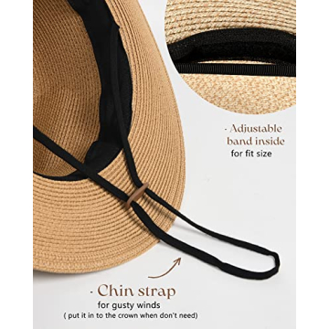 FURTALK Womens Mens Wide Brim Straw Panama Hat Fedora Summer Beach Sun Hat UPF Straw Hat for Women Khaki-Beige