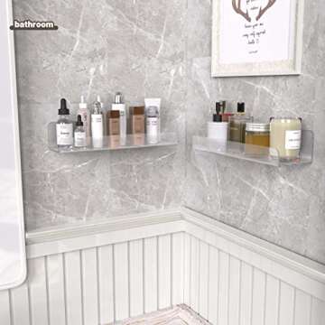 BTSD-home 4 Pack 15" Clear Acrylic Shelves Display Ledge for Wall Storage, Acrylic Floating Shelves ...