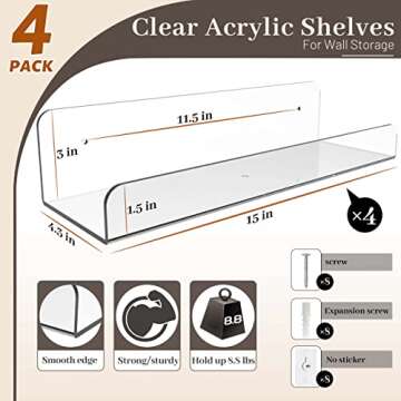 BTSD-home 15" Clear Acrylic Floating Shelf Set for Display