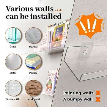 BTSD-home 15" Clear Acrylic Floating Shelf Set for Display