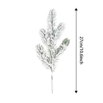 12Pcs Snowy Artificial Pine Needles Branches Twigs 10.6" Fake Frosted Pine Picks Greenery Stems Christmas Pine Tree Picks Winter Fir Pine Sprays Sprigs for Crafts Wreaths Garlands Holiday Decor