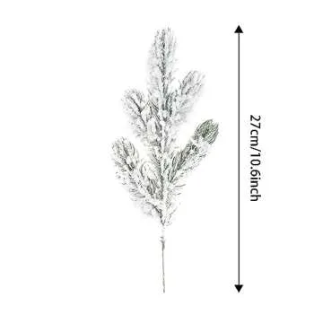 12Pcs Snowy Artificial Pine Needles Branches Twigs 10.6" Fake Frosted Pine Picks Greenery Stems Chri...