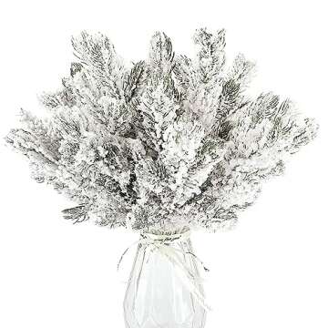 12Pcs Snowy Artificial Pine Needles Branches Twigs 10.6" Fake Frosted Pine Picks Greenery Stems Christmas Pine Tree Picks Winter Fir Pine Sprays Sprigs for Crafts Wreaths Garlands Holiday Decor