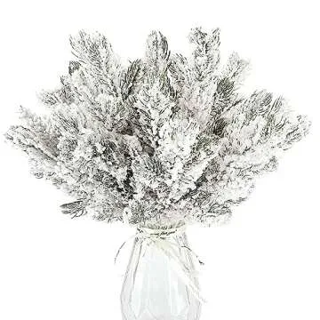 12Pcs Snowy Artificial Pine Needles Branches Twigs 10.6" Fake Frosted Pine Picks Greenery Stems Christmas Pine Tree Picks Winter Fir Pine Sprays Sprigs for Crafts Wreaths Garlands Holiday Decor
