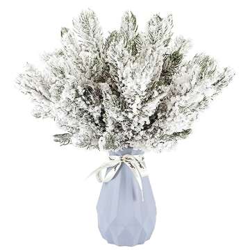 12Pcs Snowy Artificial Pine Needles Branches Twigs 10.6" Fake Frosted Pine Picks Greenery Stems Christmas Pine Tree Picks Winter Fir Pine Sprays Sprigs for Crafts Wreaths Garlands Holiday Decor