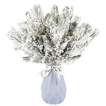 12Pcs Snowy Artificial Pine Needles Branches Twigs 10.6" Fake Frosted Pine Picks Greenery Stems Christmas Pine Tree Picks Winter Fir Pine Sprays Sprigs for Crafts Wreaths Garlands Holiday Decor