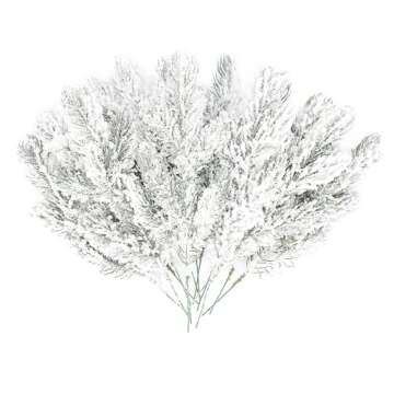 12Pcs Snowy Artificial Pine Needles Branches Twigs 10.6" Fake Frosted Pine Picks Greenery Stems Christmas Pine Tree Picks Winter Fir Pine Sprays Sprigs for Crafts Wreaths Garlands Holiday Decor