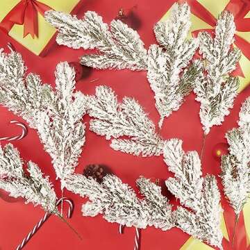 12Pcs Snowy Artificial Pine Needles Branches Twigs 10.6" Fake Frosted Pine Picks Greenery Stems Christmas Pine Tree Picks Winter Fir Pine Sprays Sprigs for Crafts Wreaths Garlands Holiday Decor
