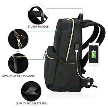 KROSER Laptop Backpack 15.6 Inch Fashion Backpack Water-Repellent Computer Backpack Laptop Bag Nylon Causal Daypack with USB Charging Port for Travel/Business/College/Women/Men-Black