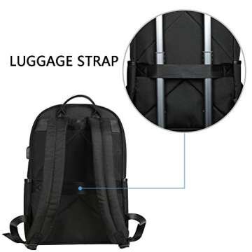 KROSER Laptop Backpack 15.6 Inch Fashion Backpack Water-Repellent Computer Backpack Laptop Bag Nylon Causal Daypack with USB Charging Port for Travel/Business/College/Women/Men-Black