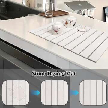 Stone Drying Mat for Kitchen Counter,24"(L)×16"(W) Dish Drying Mat,Fast Water-Absorbing, Environmentally Friendly Diatomite Mat-White
