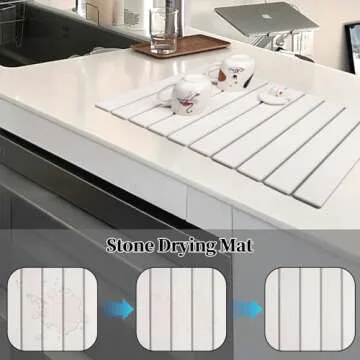Stone Drying Mat for Kitchen Counter,24"(L)×16"(W) Dish Drying Mat,Fast Water-Absorbing, Environmentally Friendly Diatomite Mat-White