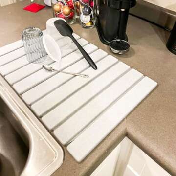 Stone Drying Mat for Kitchen Counter,24"(L)×16"(W) Dish Drying Mat,Fast Water-Absorbing, Environmentally Friendly Diatomite Mat-White