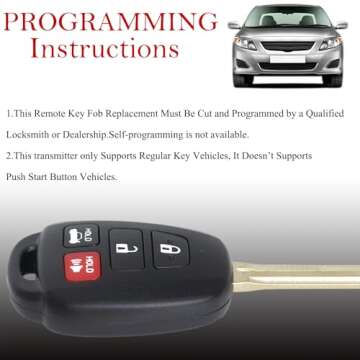Key Fob Remote Replacement Fits for Toyota Corolla 2014 2015 2016 2017 2018 2019/Camry 2014-2017/Tacoma 2016-2018 HYQ12BDM Keyless Entry Remote Control HYQ12BEL 89070-02880 H Chip(Pack of 1)