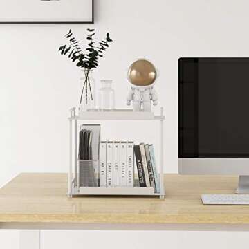 FLE Bathroom Organizer Countertop,Bathroom Counter Organizer Decorative Tray Cosmetic Organizer,Countertop Storage Shelf for Bathroom, Kitchen, Living Room, Bedroom, Dressing Table (2 Tier-White)