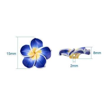 KISSITTY 200-Piece Random Mixed Color Handmade Polymer Clay 3D Plumeria Flower Spacer Loose Beads 15...