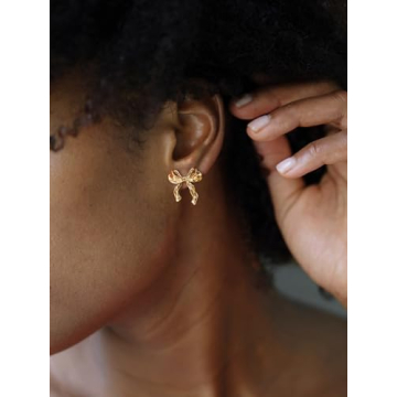 SWEETV Gold Bow Earrings for Women, 925 Sterling Silver Post Ribbon Knot Stud Earrings, Daily Jewelry Accessory Valentines Day Gifts