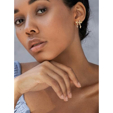 SWEETV Gold Bow Earrings for Women, 925 Sterling Silver Post Ribbon Knot Stud Earrings, Daily Jewelry Accessory Valentines Day Gifts