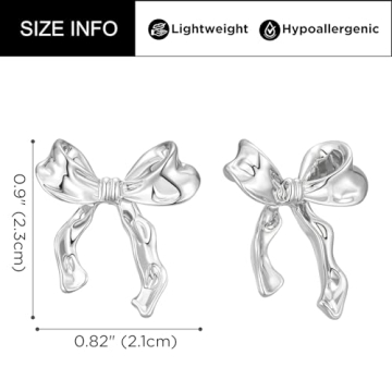 SWEETV Gold Bow Earrings for Women, 925 Sterling Silver Post Ribbon Knot Stud Earrings, Daily Jewelry Accessory Valentines Day Gifts