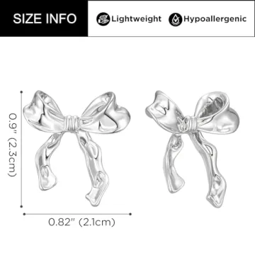 SWEETV Gold Bow Earrings for Women, 925 Sterling Silver Post Ribbon Knot Stud Earrings, Daily Jewelry Accessory Valentines Day Gifts