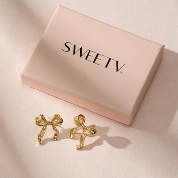 SWEETV Gold Bow Earrings for Women, 925 Sterling Silver Post Ribbon Knot Stud Earrings, Daily Jewelry Accessory Valentines Day Gifts