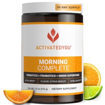 ACTIVATEDYOU Morning Complete Daily Wellness Greens Superfood Drink Mix for Gut Health w/Prebiotics,...