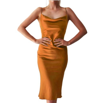 xxxiticat Women's Sleeveless Spaghetti Strap Satin Dress Cocktail Beach Evening Party Cowl Neck Dot ...