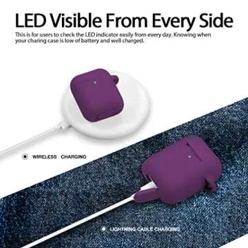 Hamile Cover Compatible with AirPods Case, Soft Silicone Protective Covers Skin (Front LED Visible) Designed for Airpod 2/ AirPod 1 Cases with Keychain Accessories, Women Girls Men Boys,Plum