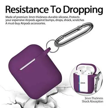 Hamile Cover Compatible with AirPods Case, Soft Silicone Protective Covers Skin (Front LED Visible) Designed for Airpod 2/ AirPod 1 Cases with Keychain Accessories, Women Girls Men Boys,Plum