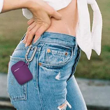 Hamile Cover Compatible with AirPods Case, Soft Silicone Protective Covers Skin (Front LED Visible) Designed for Airpod 2/ AirPod 1 Cases with Keychain Accessories, Women Girls Men Boys,Plum