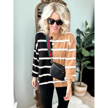 Fisoew Womens Striped Pullover Sweater for Stylish Comfort