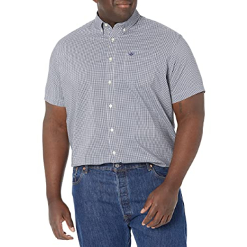 Dockers Men's Classic Fit Short Sleeve Signature Comfort Flex Shirt - Medieval Blue-Gingham Plaid