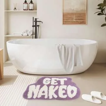 Etomiel Get Naked Bath Mat, Cute Bathroom Rug for Bathroom Mat, rregular Non Slip Shower Floor MatUltra Soft Mat Funny Bathroom Decor (Purple)
