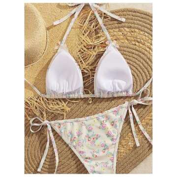 MakeMeChic Women's Floral Bow Halter Bikini Set for Beach Days and Vacations