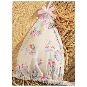 MakeMeChic Women's Floral Bow Halter Bikini Set