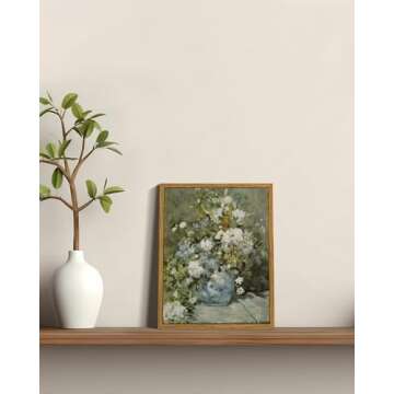 ARPEOTCY Framed Canvas Floral Wall Art Print, Vintage French Flower Wall Art Home Decor, Ceramic Vase Floral Oil Painting for Living Room, Office Decor, 8x10 inch (Bouquet de printemps)