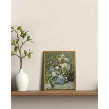 ARPEOTCY Framed Canvas Floral Wall Art Print, Vintage French Flower Wall Art Home Decor, Ceramic Vase Floral Oil Painting for Living Room, Office Decor, 8x10 inch (Bouquet de printemps)