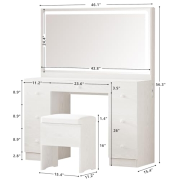 Chic IRONCK Vanity Desk with LED Mirror & 7 Drawers