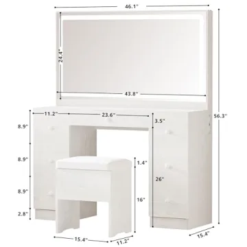 Chic IRONCK Vanity Desk with LED Mirror & 7 Drawers