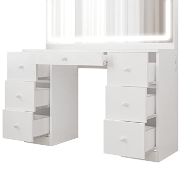 Chic IRONCK Vanity Desk with LED Mirror & 7 Drawers