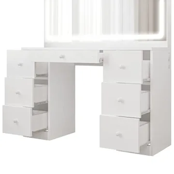 Chic IRONCK Vanity Desk with LED Mirror & 7 Drawers