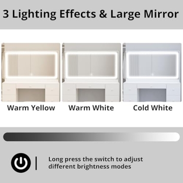 Chic IRONCK Vanity Desk with LED Mirror & 7 Drawers