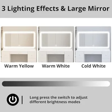 Chic IRONCK Vanity Desk with LED Mirror & 7 Drawers