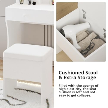 Chic IRONCK Vanity Desk with LED Mirror & 7 Drawers