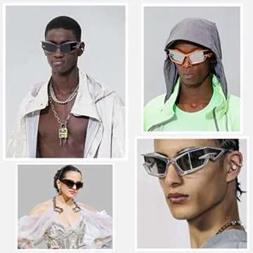 BAWUYI Cool Futuristic Y2K Sunglasses for Men Women Sports Wrap Around Shield Cat Eye Glasses Alien Space Shades (Black Frame - Grey Lens)