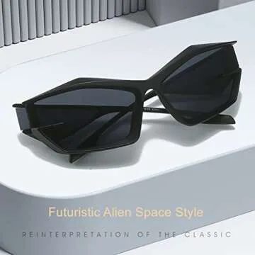 BAWUYI Cool Futuristic Y2K Sunglasses for Men Women Sports Wrap Around Shield Cat Eye Glasses Alien Space Shades (Black Frame - Grey Lens)